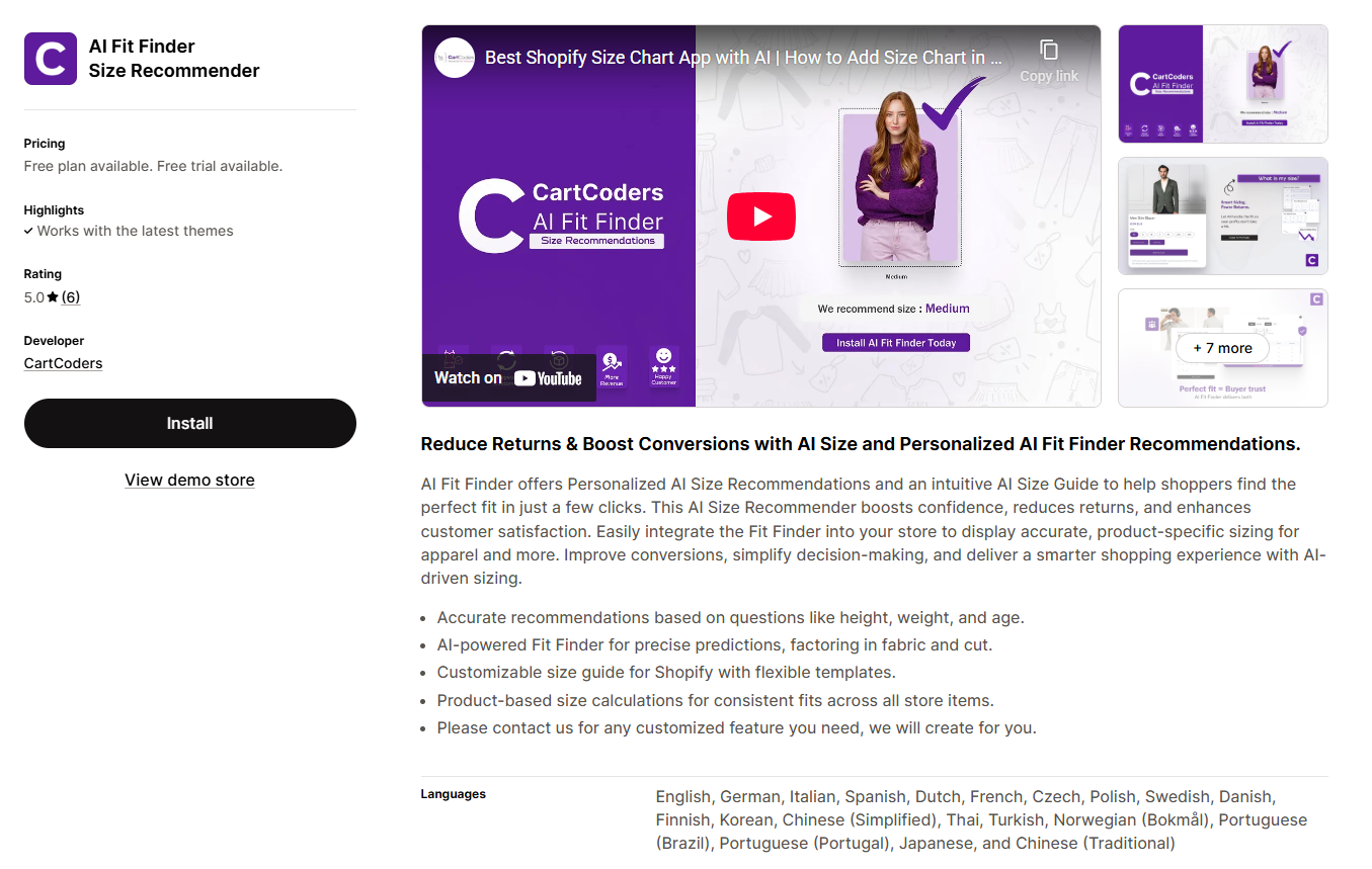 Ai Fit Finder Shopify App Overview